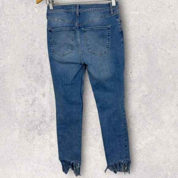 Free People Raw Hem Fringe High Rise Denim Blue Jeans Great Heights Size 27 Boho - Picture 5 of 14